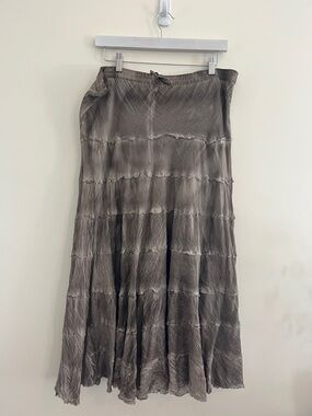 Vintage Metro Wear Tiered Maxi Skirt Ruffle Earthy Grunge Boho Gray Arts Cotton